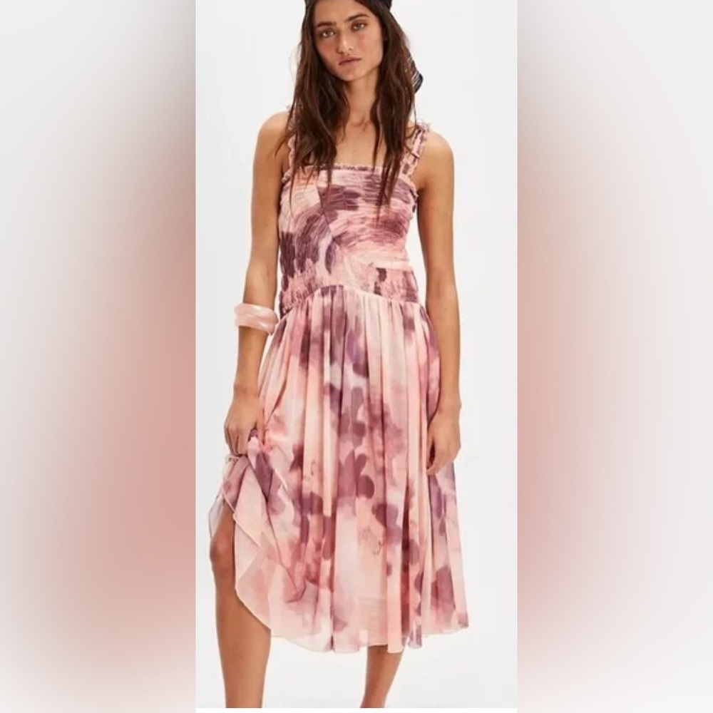 FREE PEOPLE REVOLVE Tessa Smocked Midi Dress Soft Combo NWT size L